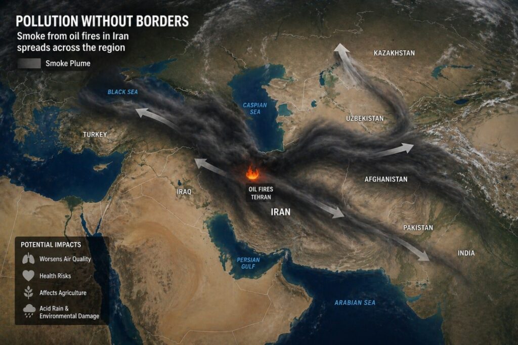 air pollution spread across regions from war-related oil fires