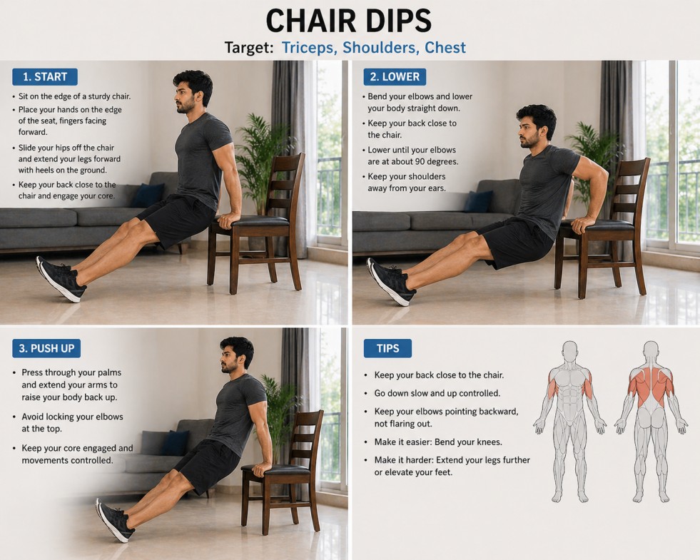 Proper chair dip form for beginners
