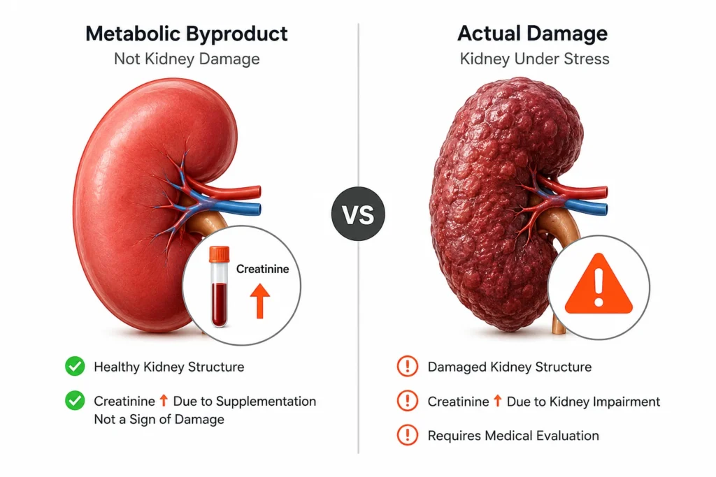 Kidney function comparison visual explaining creatine myths about creatinine levels
