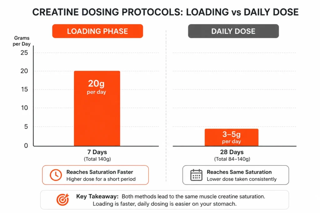 Creatine loading phase compared with standard daily dosing protocol visually