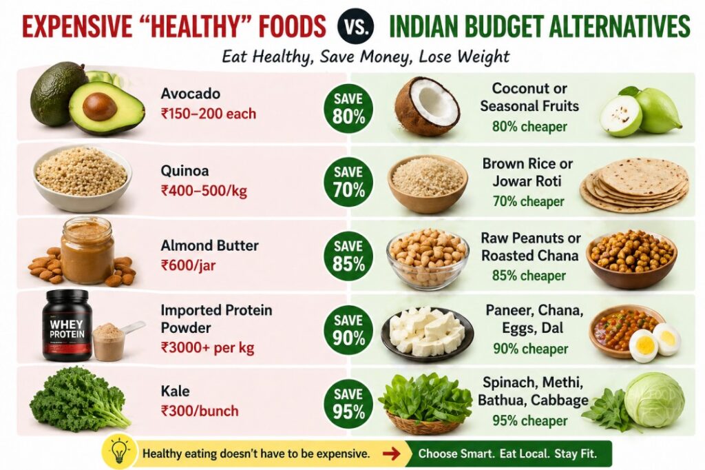 expensive healthy foods vs cheap indian alternatives diet comparison