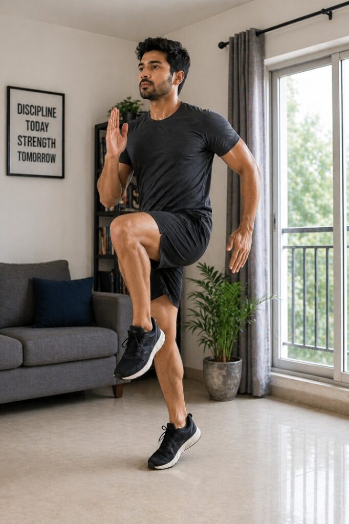 High knees cardio exercise for home workout routine