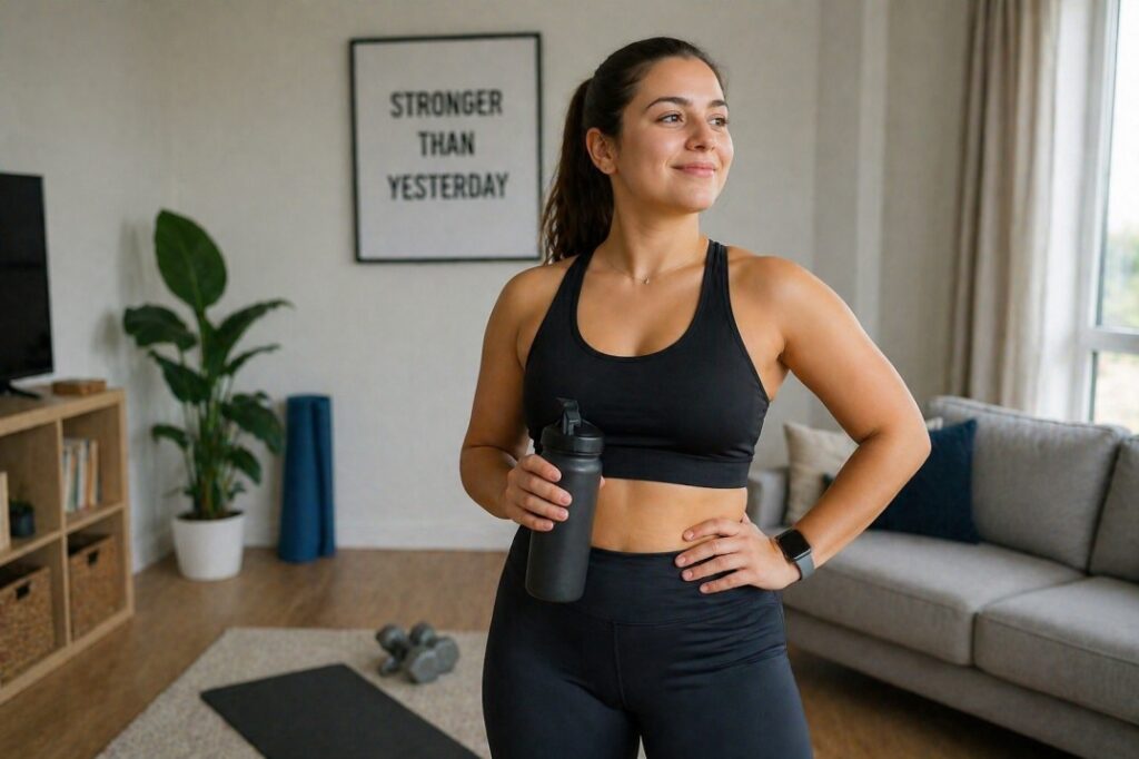 beginner achieving fitness results with consistent home workout routine