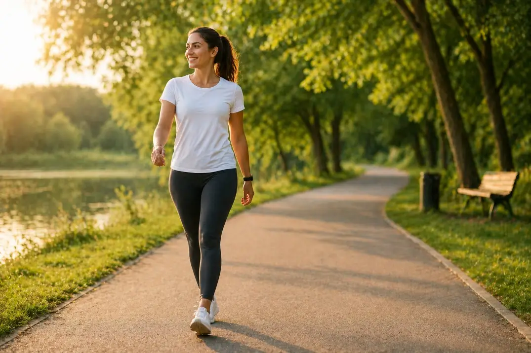 person walking outdoors for fat loss and healthy lifestyle