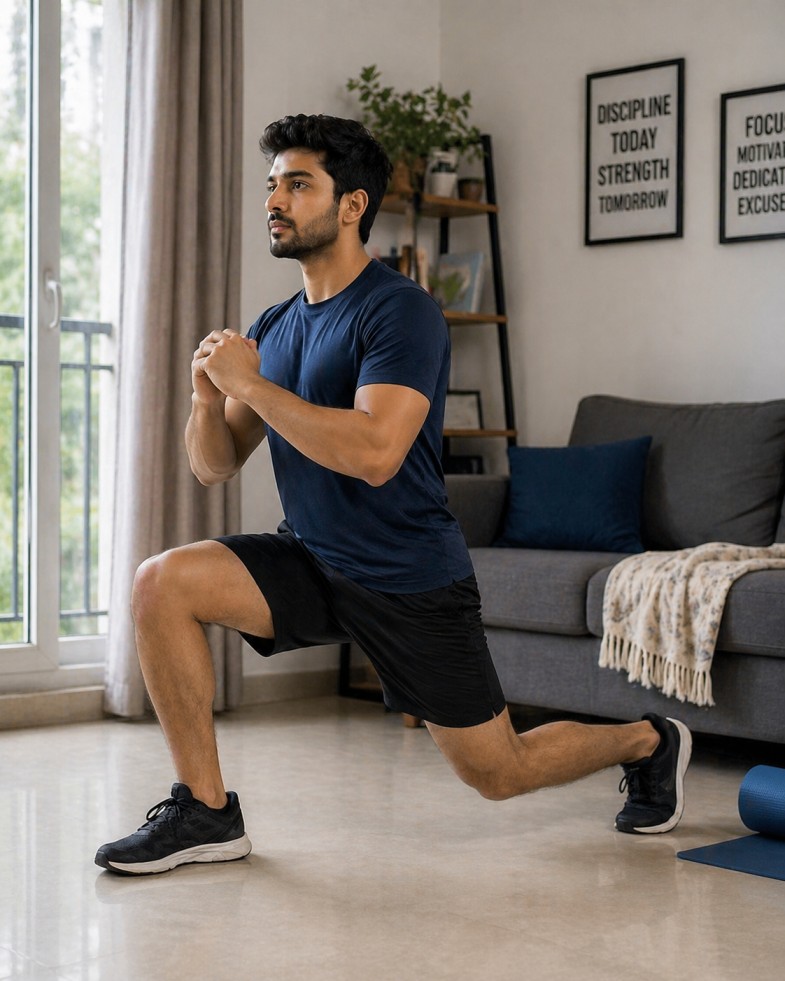 Forward lunge proper form for home workout beginners