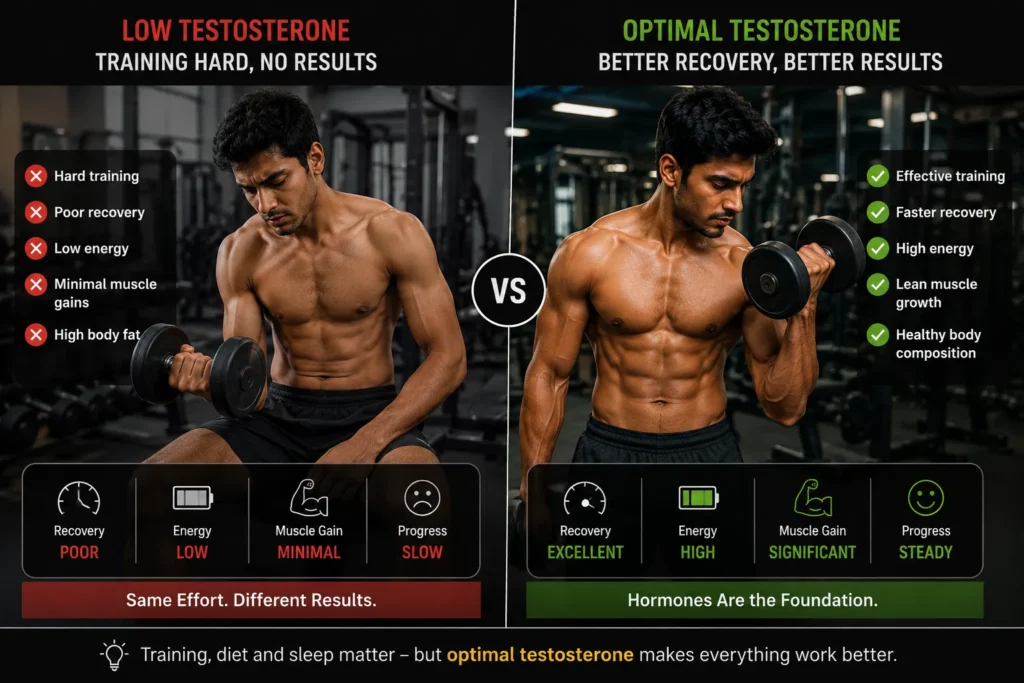 Gym progress comparison linked to healthy and low testosterone levels