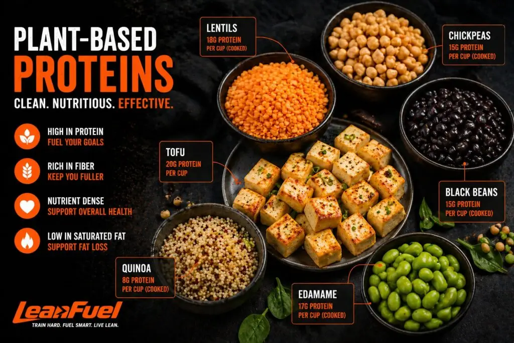 “plant based protein foods for fat loss like lentils tofu and beans”