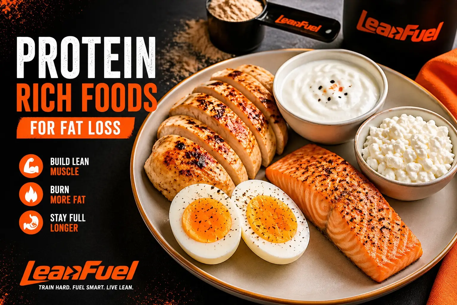 “protein rich foods for fat loss including eggs chicken and yogurt”
