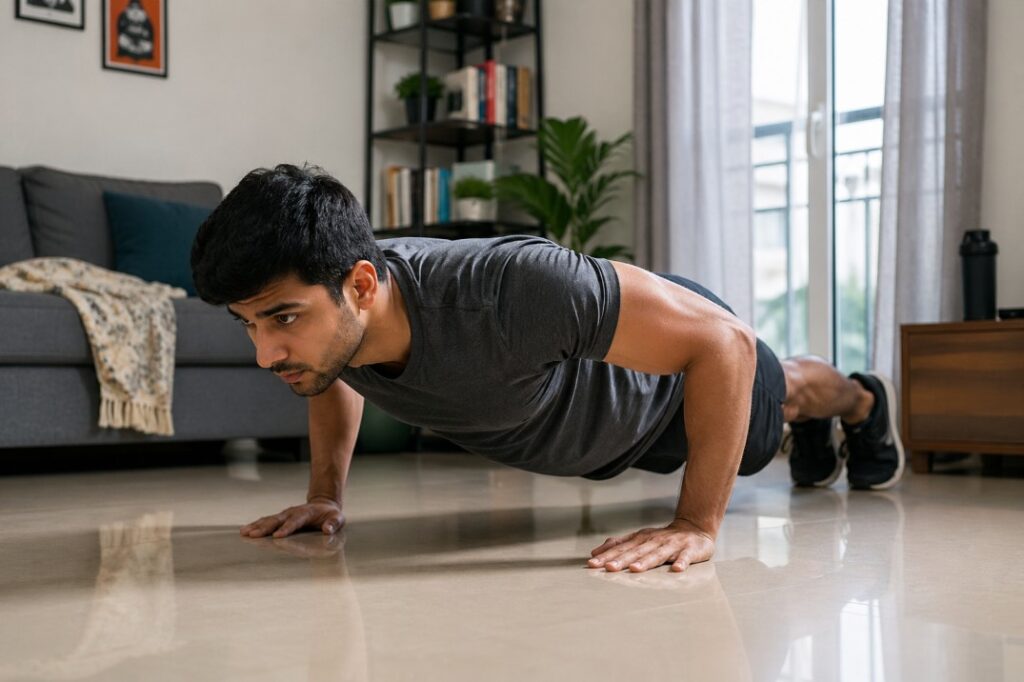 Proper push-up form for beginners doing home workout