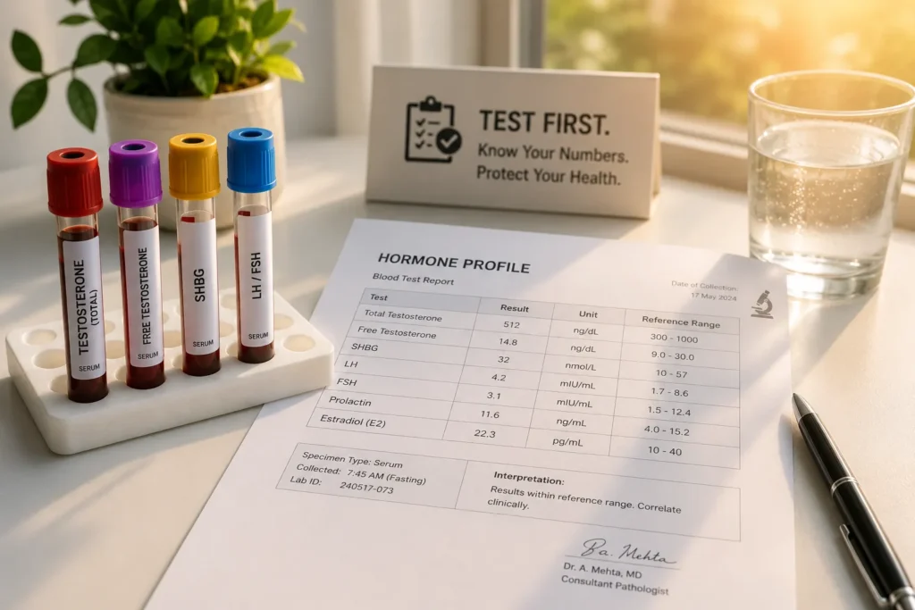 Morning blood test setup for checking testosterone hormone levels