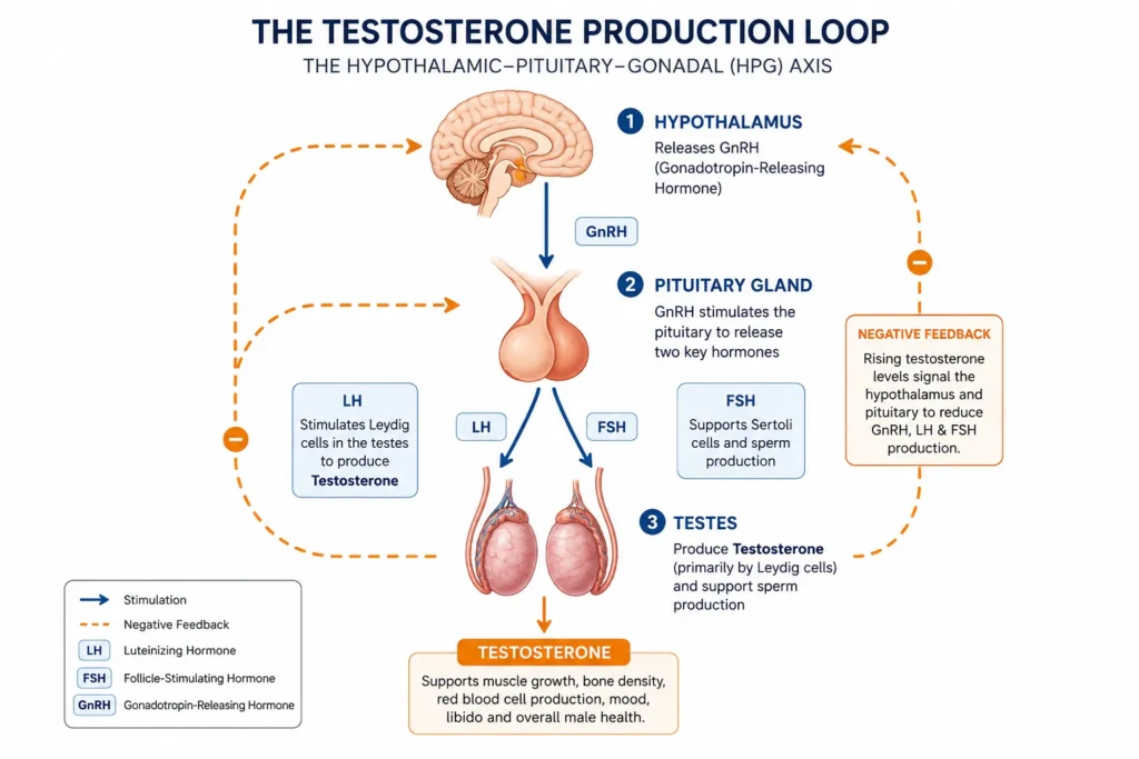 Hormonal feedback loop controlling testosterone production in young men