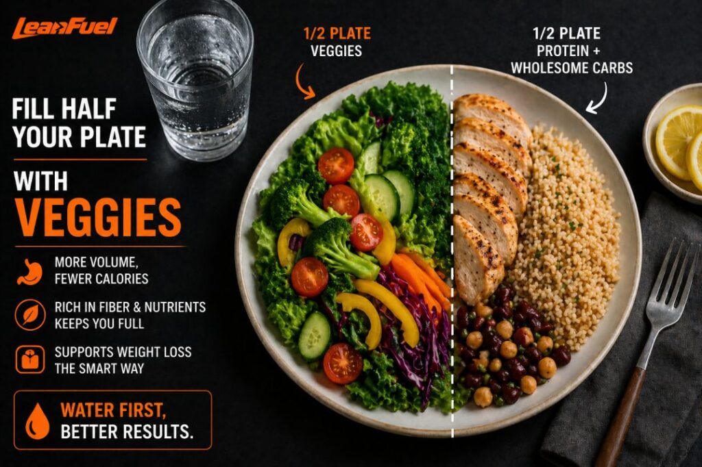 “plate filled with vegetables for volume eating weight loss”