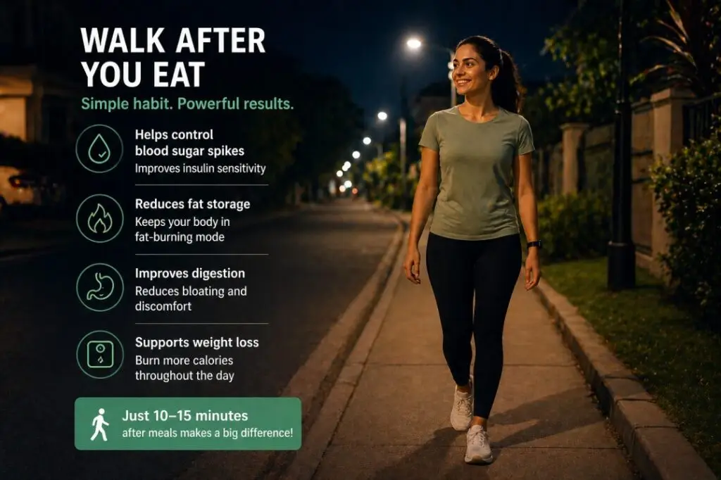 walking after meals helps control blood sugar and fat storage