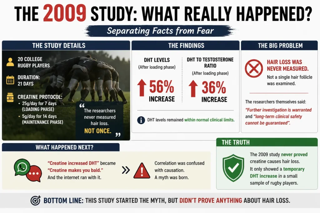Summary of the 2009 creatine study that increased DHT but did not measure hair loss