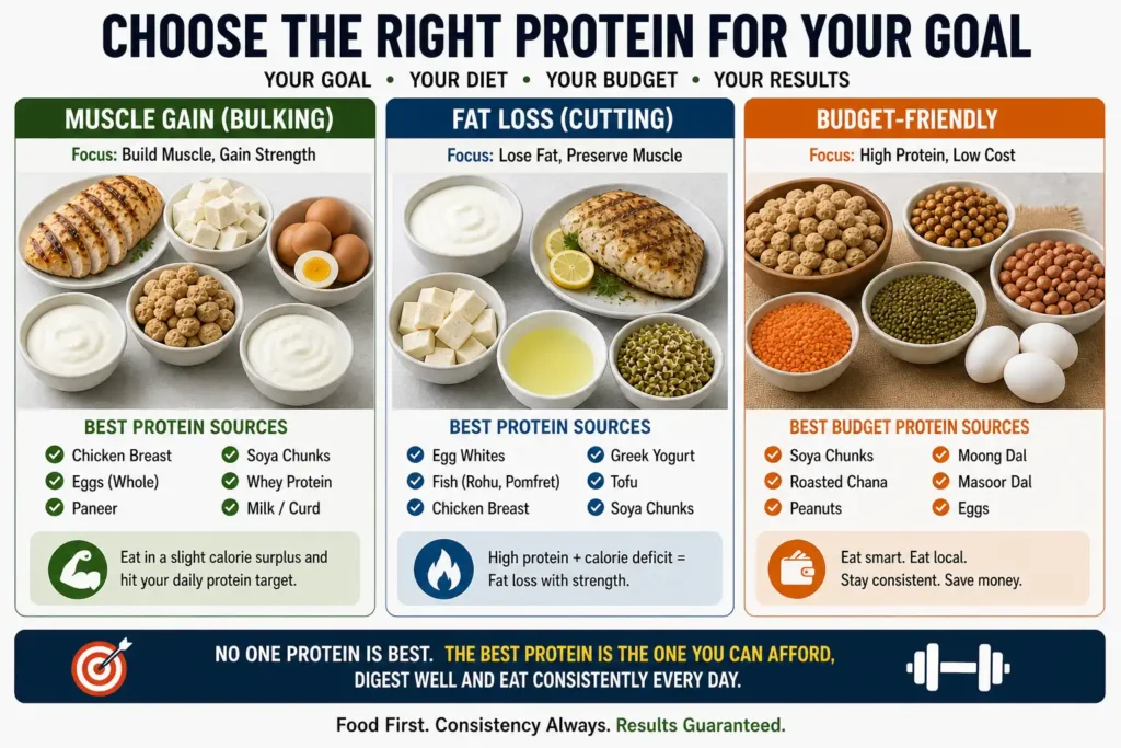 best protein sources choice guide muscle gain fat loss India