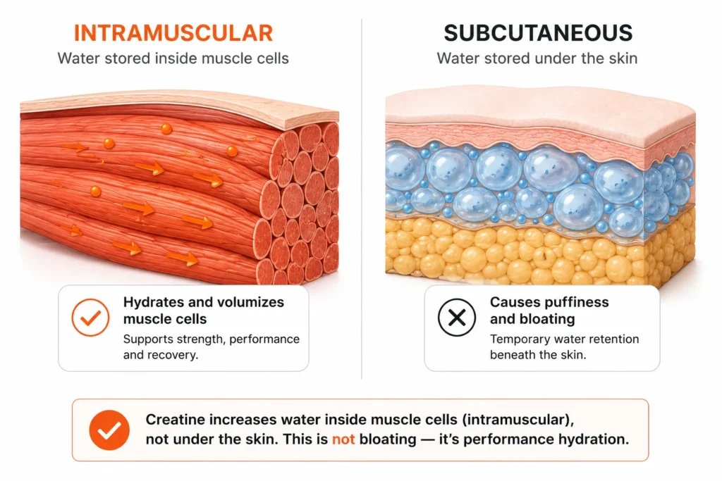 Intramuscular and subcutaneous water retention compared visually