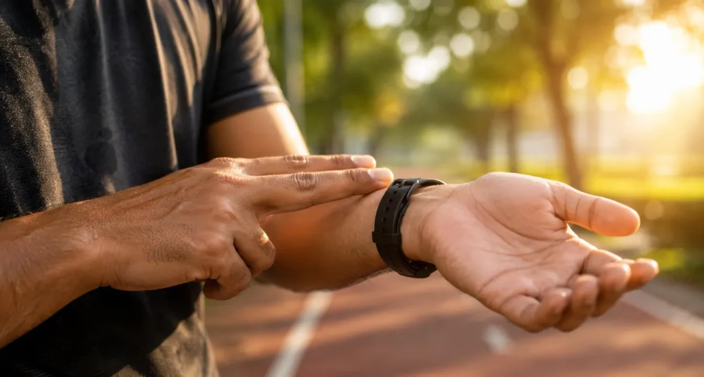 Checking pulse rate after daily cardiovascular exercise session