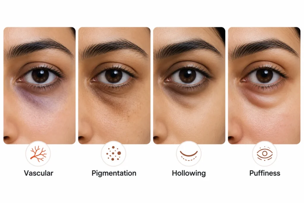 Comparison of vascular pigmentation hollowing and puffy dark circles