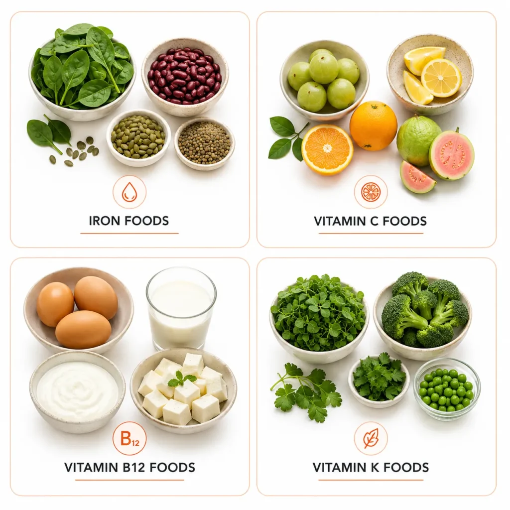 Foods grouped by nutrients supporting different dark circle causes