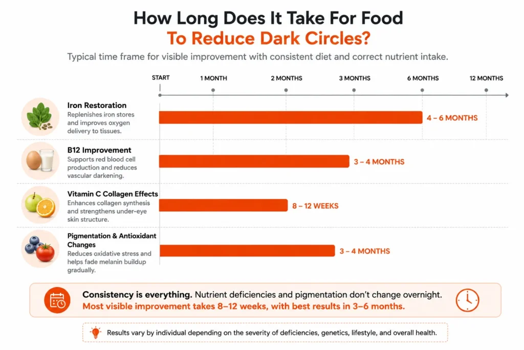 Timeline showing dietary improvement periods for dark circles