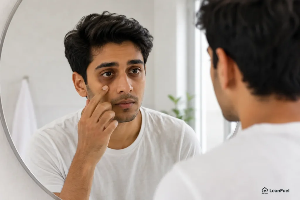 Indian adult with dark circles despite full night sleep