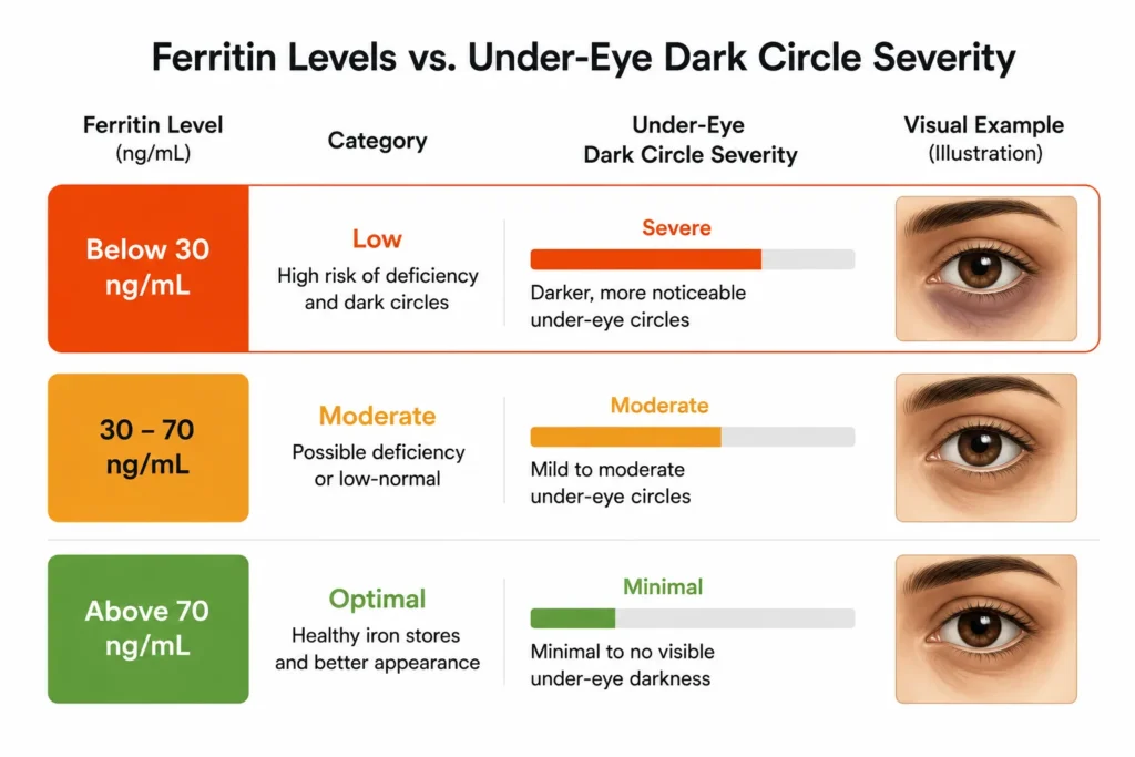 Ferritin levels associated with dark circle severity in adults