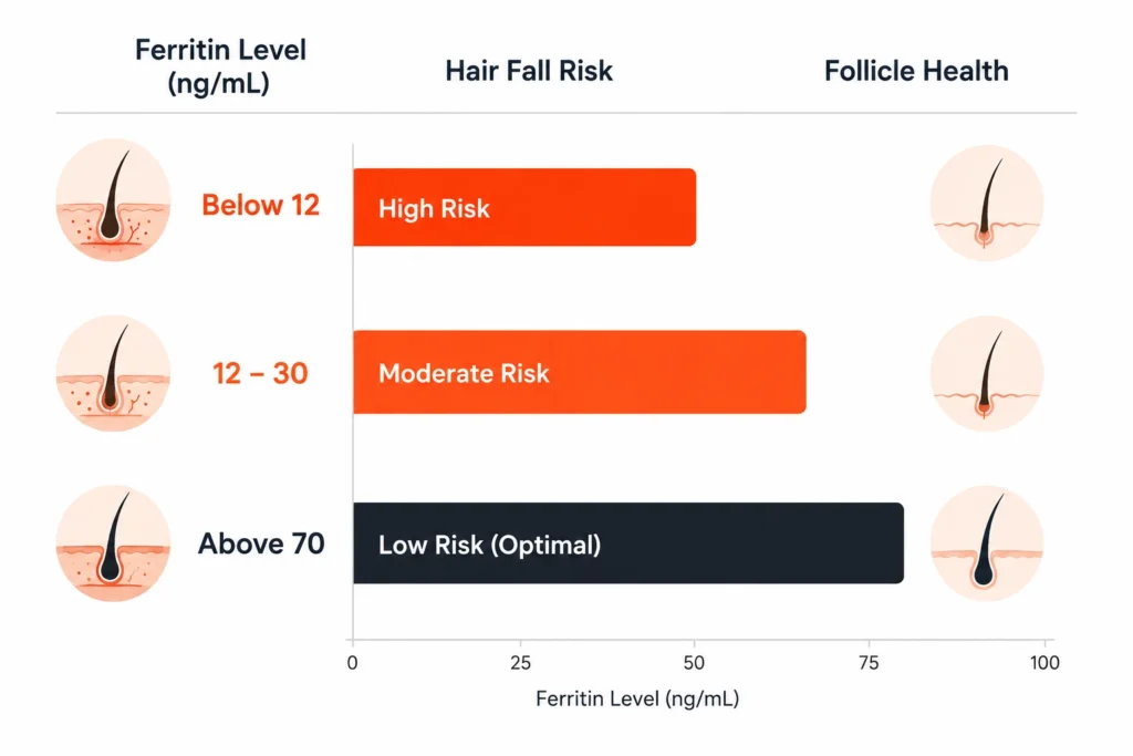 Ferritin levels compared with vitamin deficiency hair fall risk
