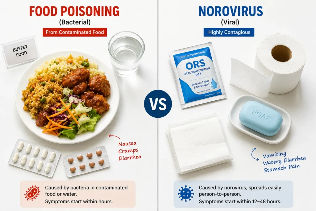Food poisoning and norovirus recovery items compared side by side