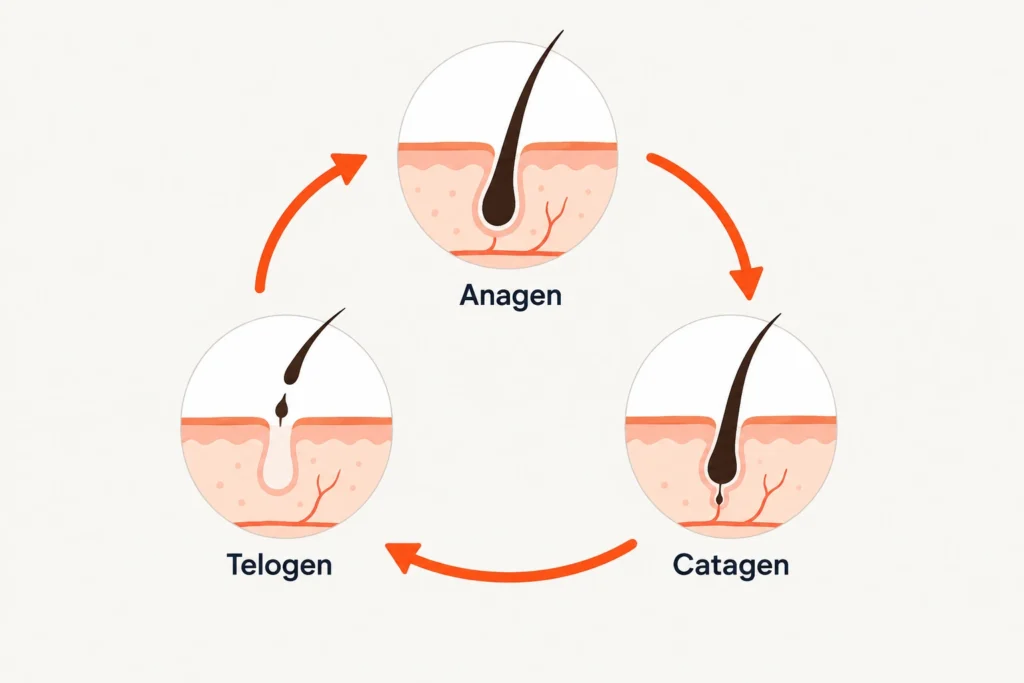 Hair growth cycle stages linked to vitamin deficiency causing hair fall