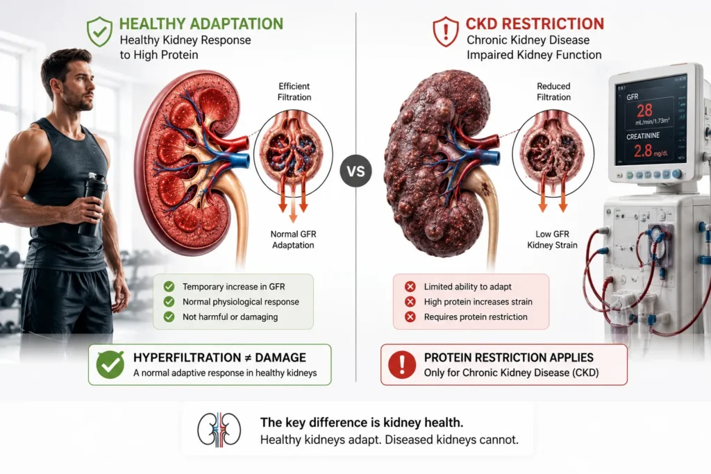 Healthy kidneys compared with chronic kidney disease filtration response