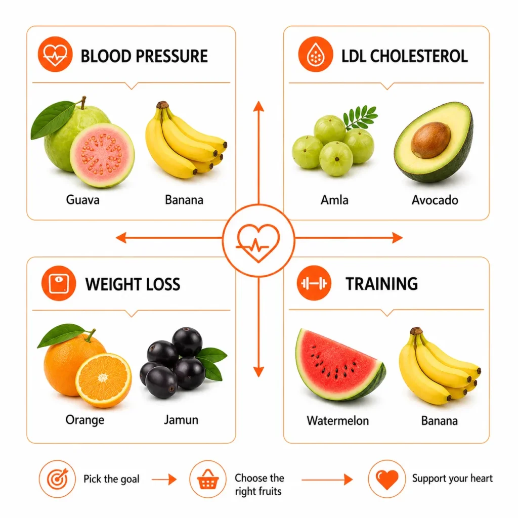 Heart healthy fruits matched to blood pressure cholesterol and fitness goals
