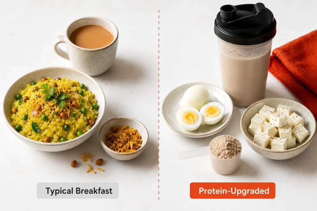 Indian breakfast compared with whey protein rich morning meal