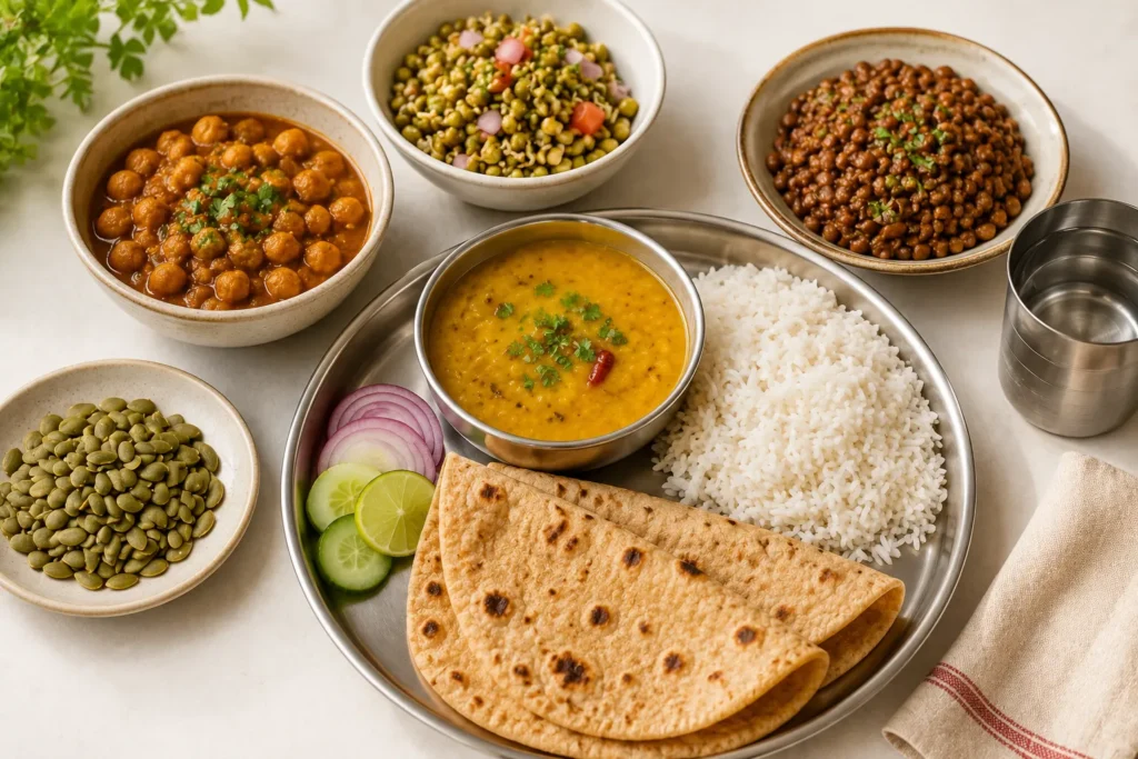 Indian vegetarian meal containing foods linked to magnesium and zinc intake