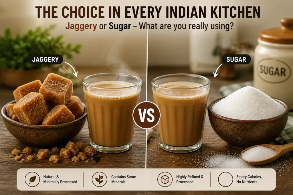 jaggery vs sugar used in Indian tea and daily die