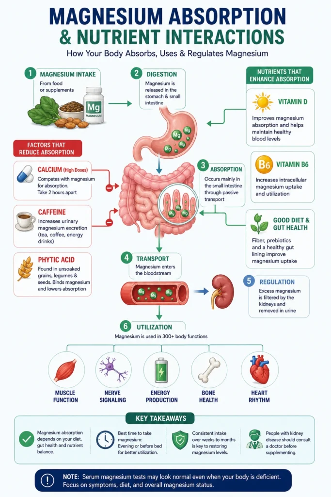 Diagram explaining magnesium absorption and nutrient interactions