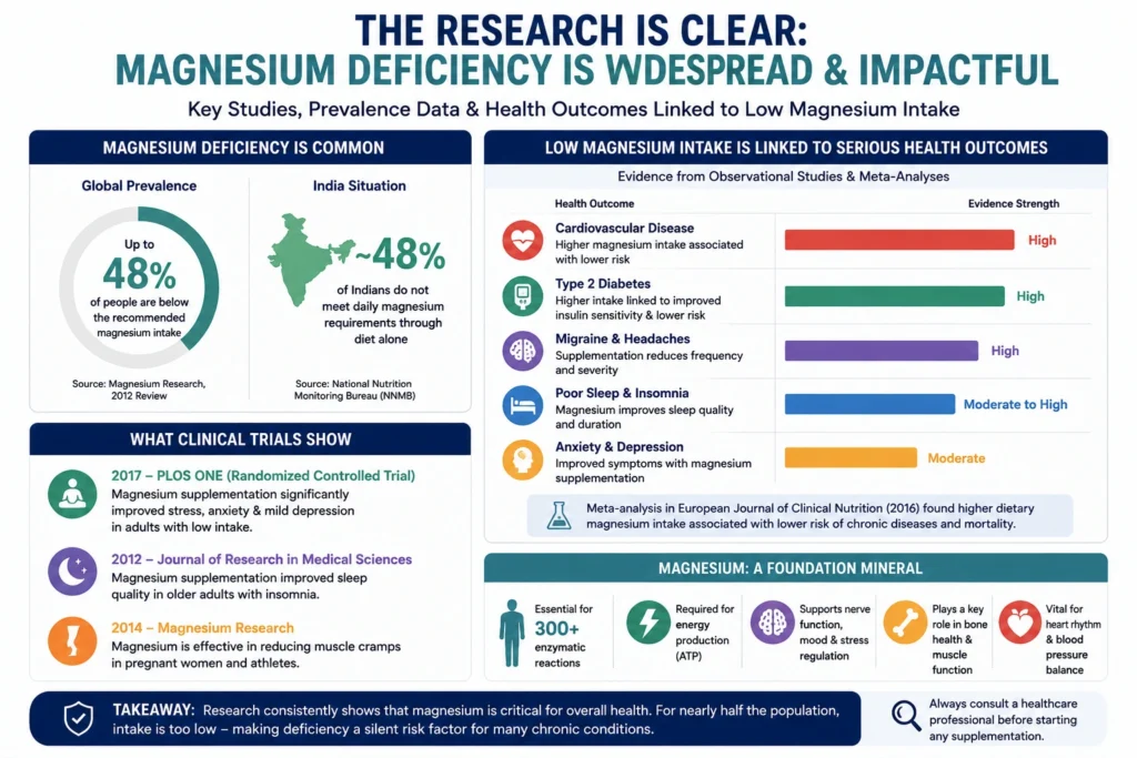 Research data on magnesium deficiency and health risks