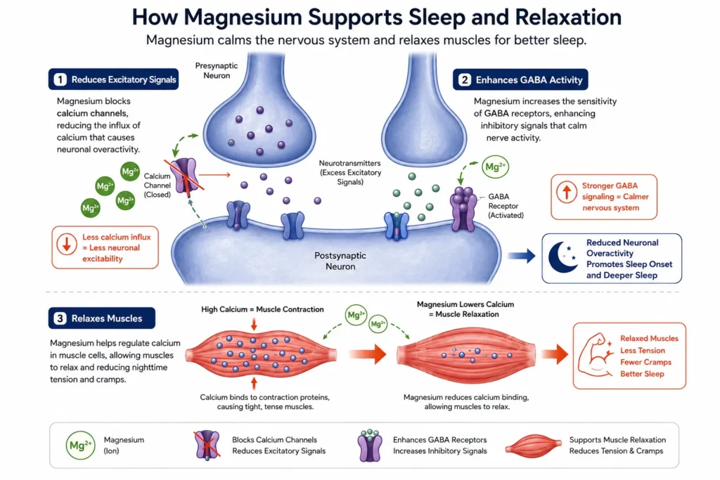 Magnesium glycinate calming neurons and muscles before nighttime sleep