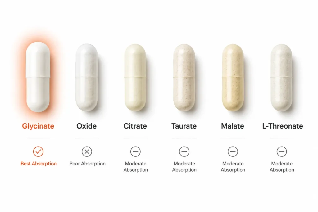 Different magnesium supplement forms compared for anxiety support and absorption