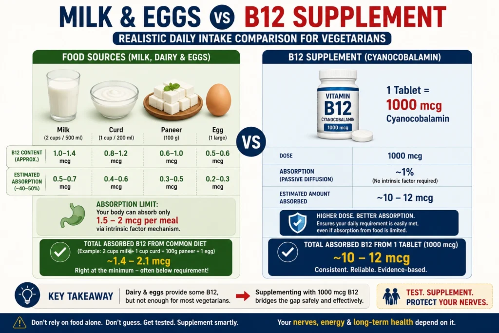 Milk and eggs compared with vitamin B12 supplement dosage