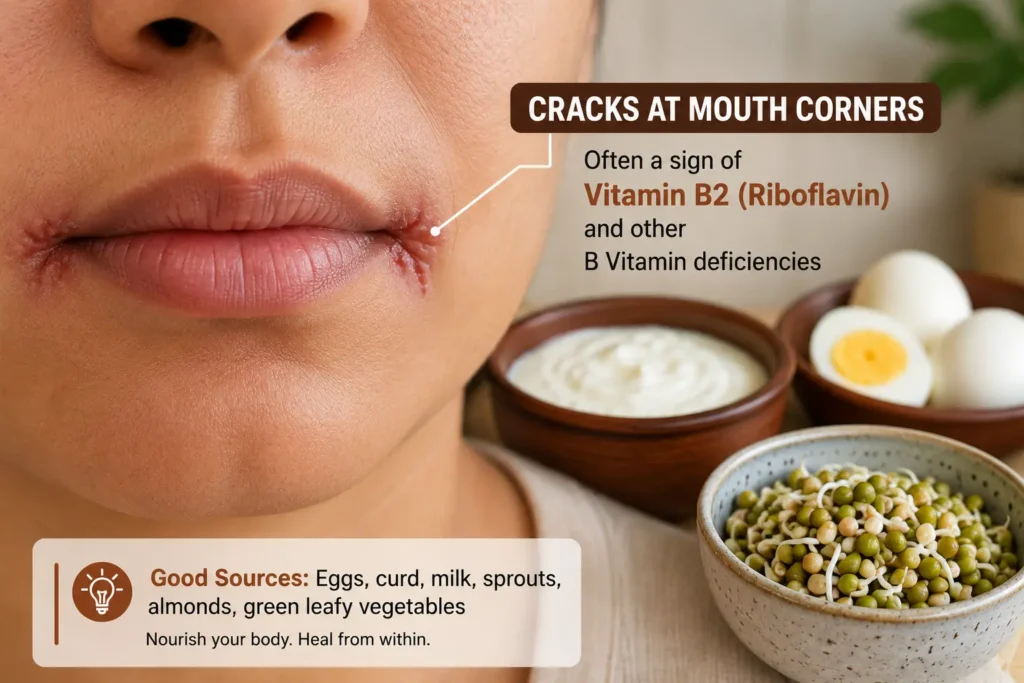 Cracked mouth corners linked to early nutrient deficiency symptoms
