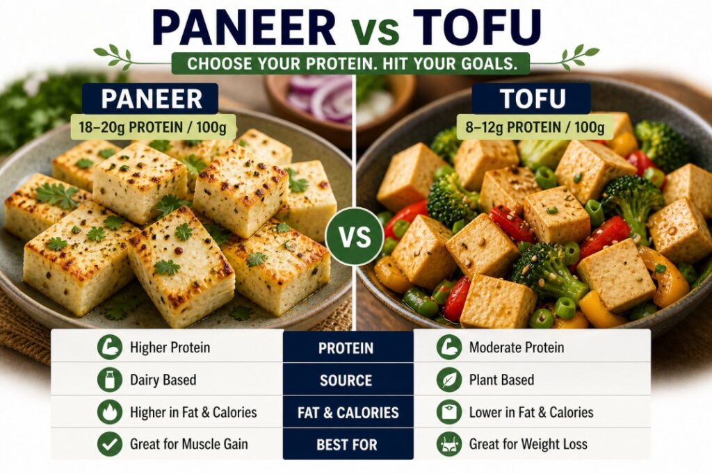 Paneer vs tofu protein comparison for vegetarian diet”