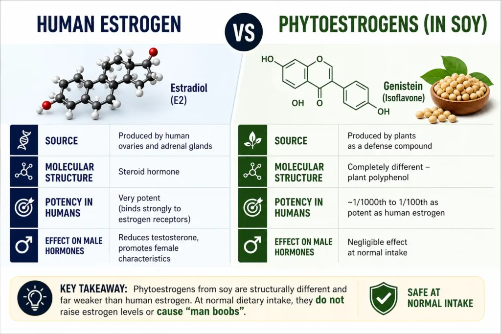 Difference between phytoestrogen and human estrogen in soy explained