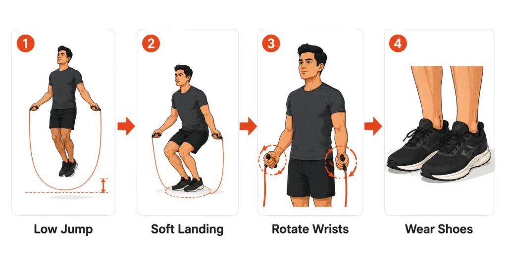 Proper skipping rope form for Indian beginners exercising at home