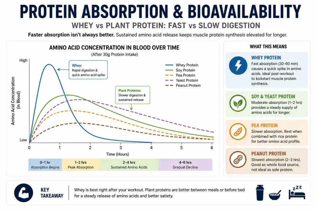 protein absorption rate whey vs plant fast vs slow digestion graph