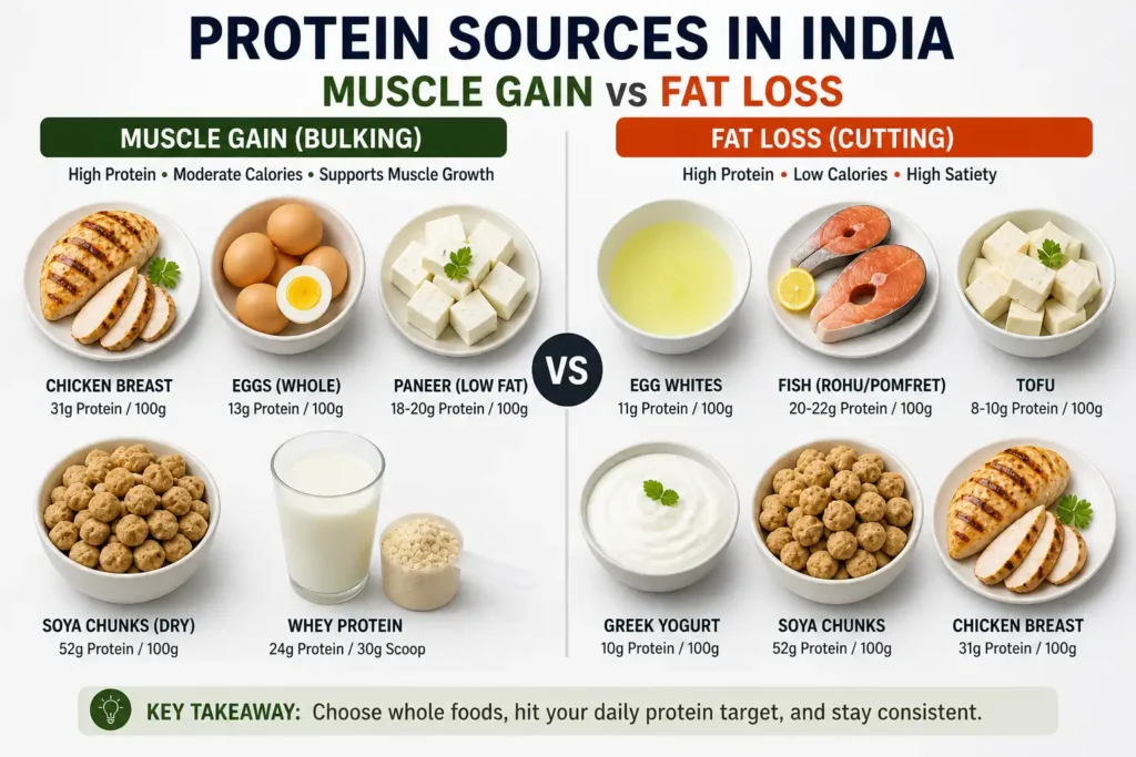 protein sources for muscle gain vs fat loss comparison foods