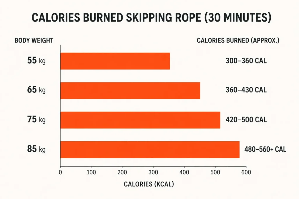 Skipping rope calorie burn chart by body weight in India
