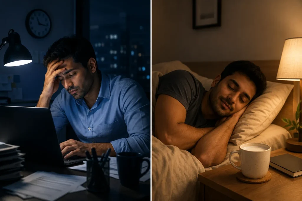 High stress versus improved sleep recovery nighttime comparison