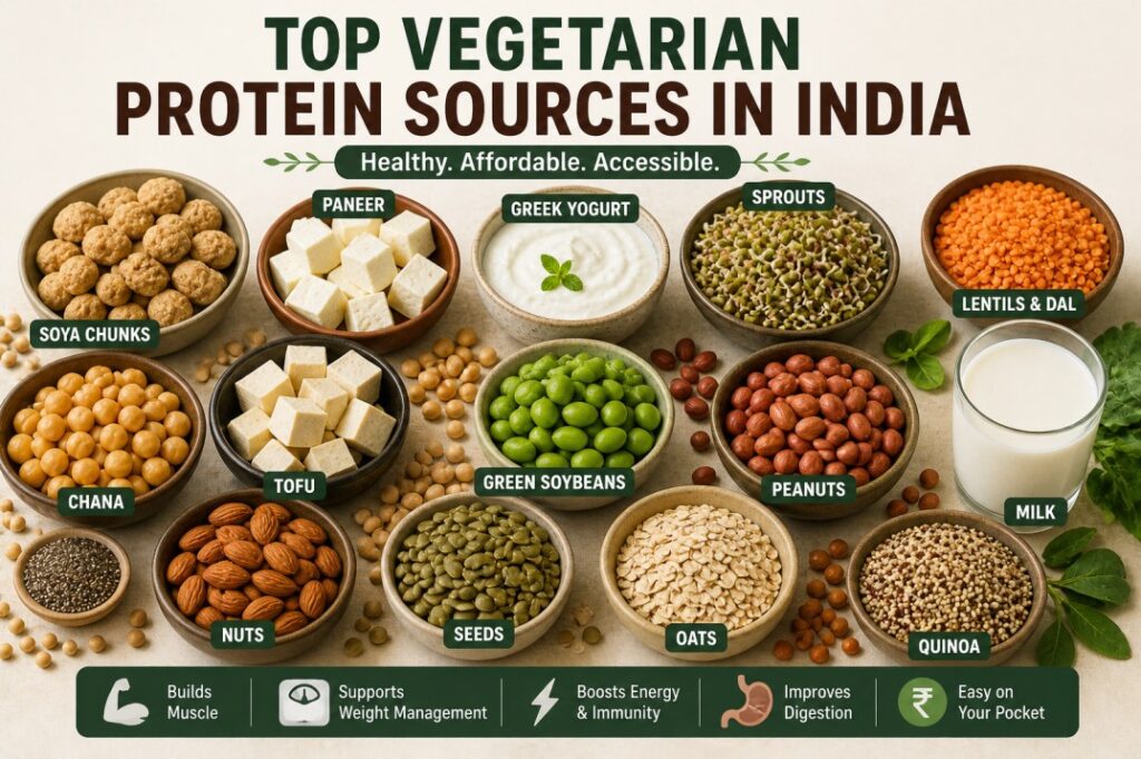 “Top vegetarian protein sources in India including tofu, paneer, lentils and seeds”