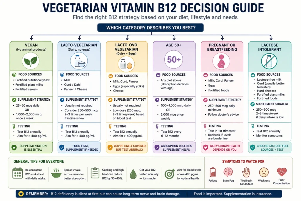 Decision guide for vegetarian vitamin B12 food and supplement choices