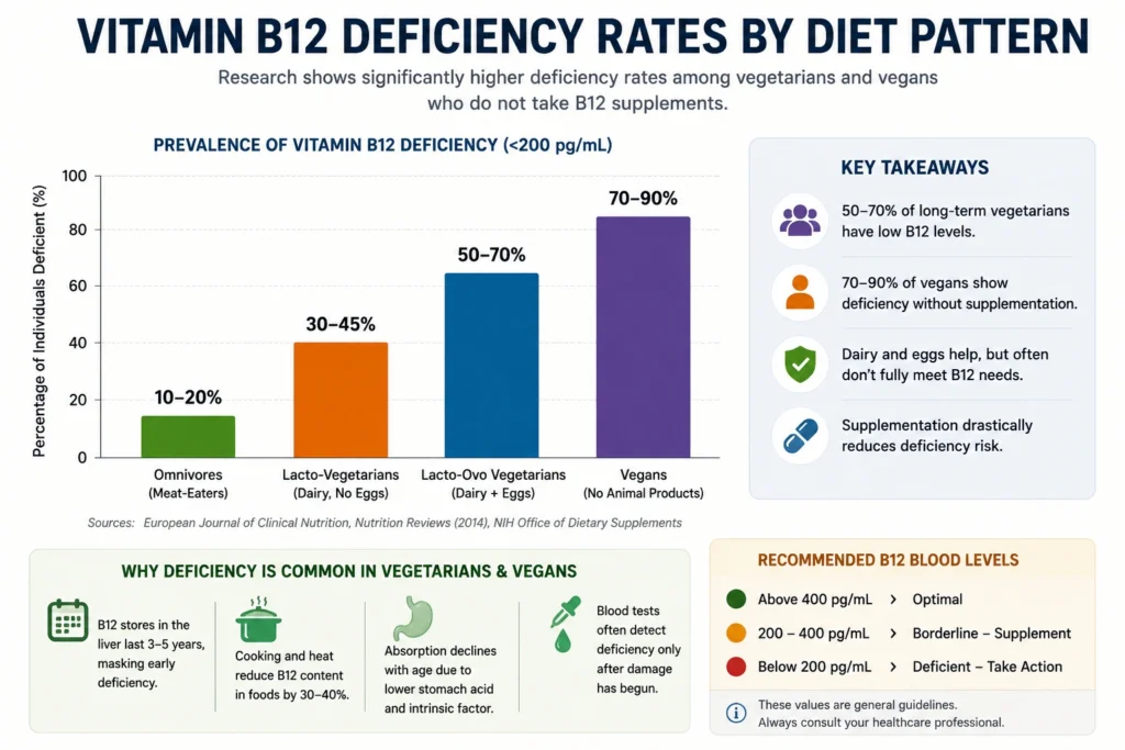 Vitamin B12 deficiency rates among vegetarians vegans and omnivores